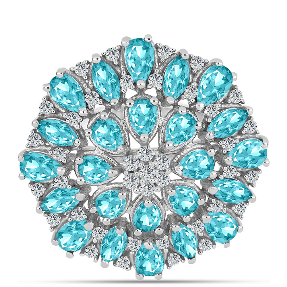 Silberring mit Paraiba Quarz und weißem Topas