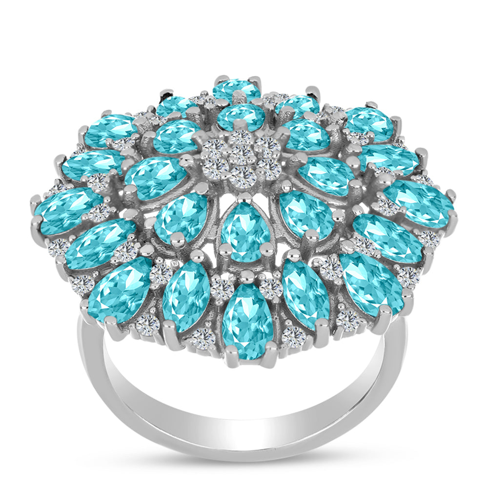 Silberring mit Paraiba Quarz und weißem Topas 3 