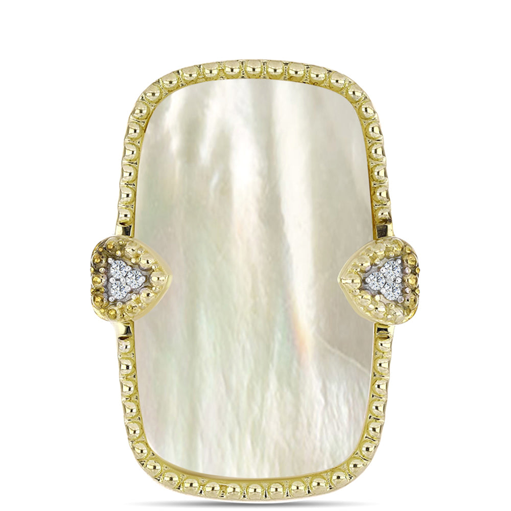 Goldplattierter Silberring mit Perlmutt und weißem Topas 1 