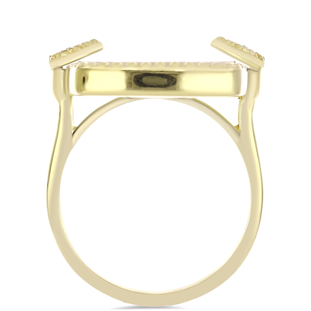 Goldplattierter Silberring mit Perlmutt und weißem Topas 2 