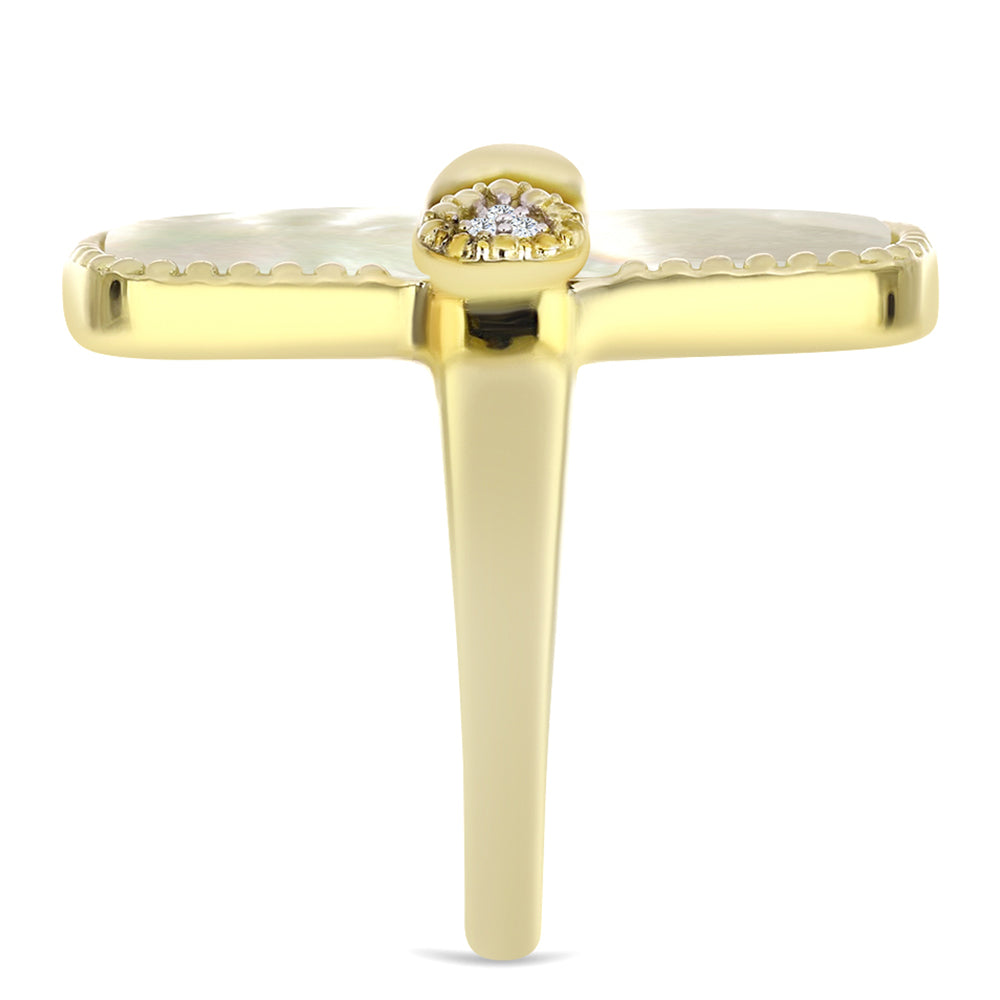 Goldplattierter Silberring mit Perlmutt und weißem Topas 4 