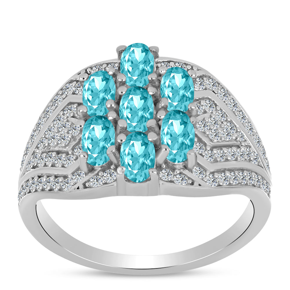 Silberring mit Paraiba Quarz und weißem Topas 3 