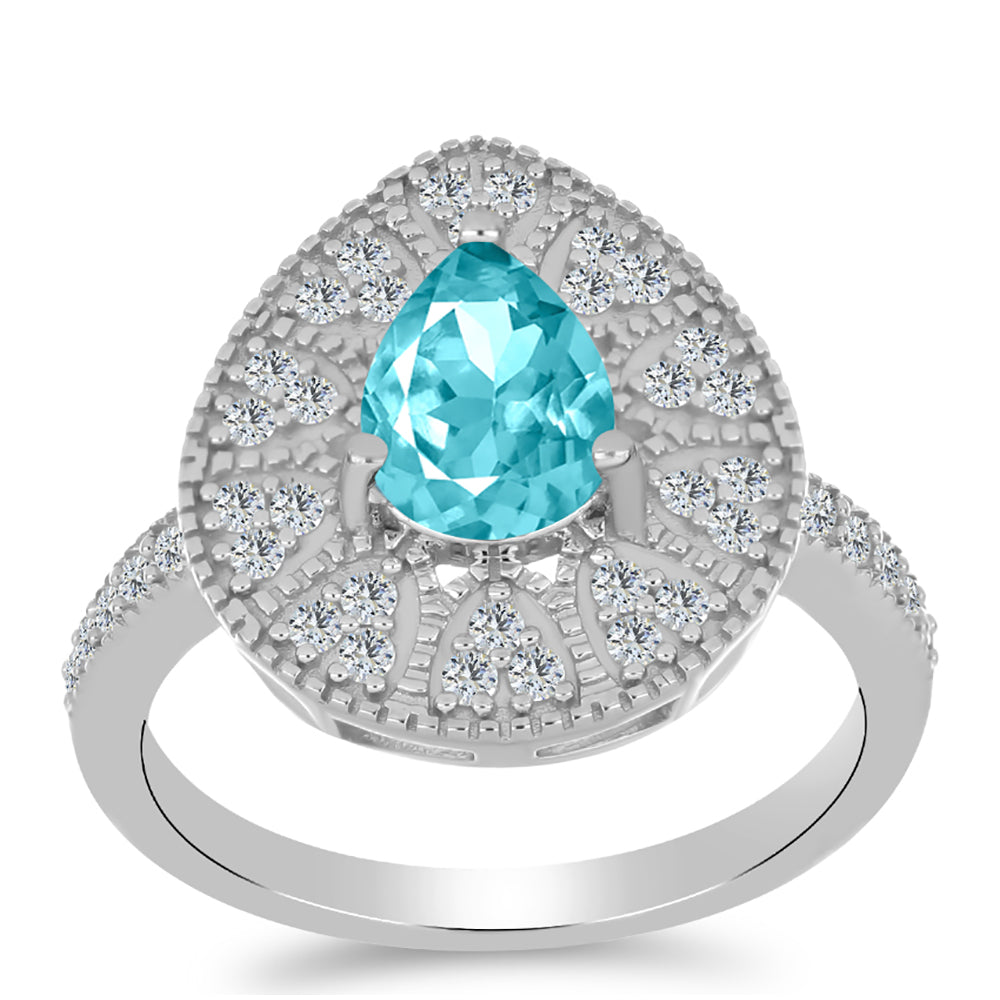Silberring mit Paraiba Quarz und weißem Topas