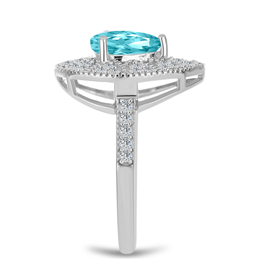 Silberring mit Paraiba Quarz und weißem Topas