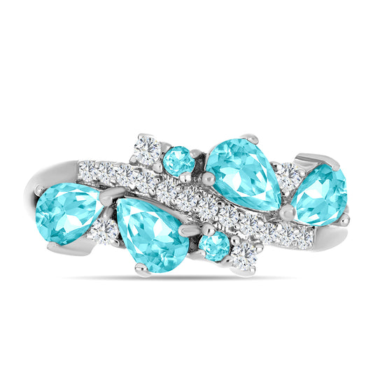 Silberring mit Paraiba Quarz und weißem Topas