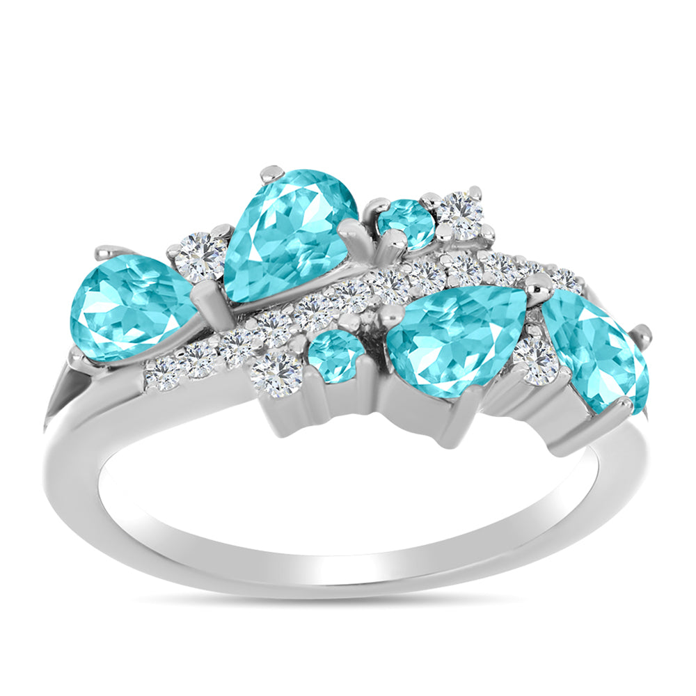 Silberring mit Paraiba Quarz und weißem Topas 3 