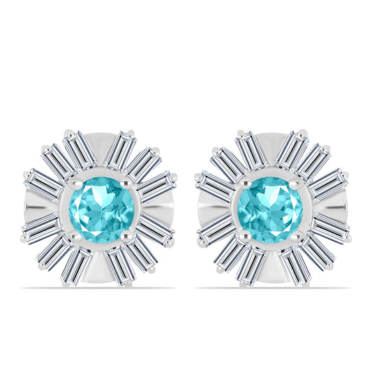 Silberohrringe mit Paraiba Quarz und weißem Zirkon