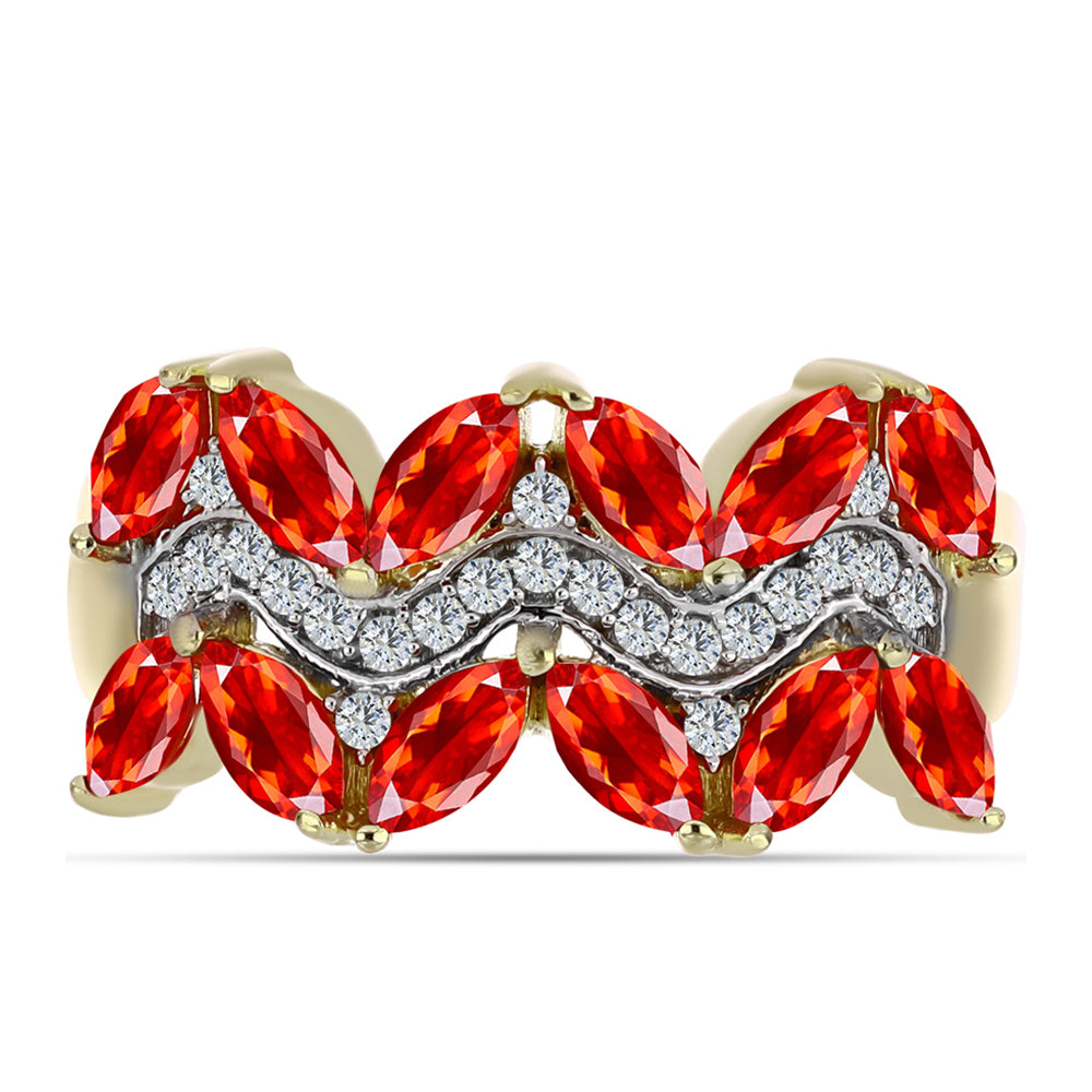 Goldplattierter Silberring mit äthiopischem rotem Opal aus Lega Dembi und weißem Topas 1 