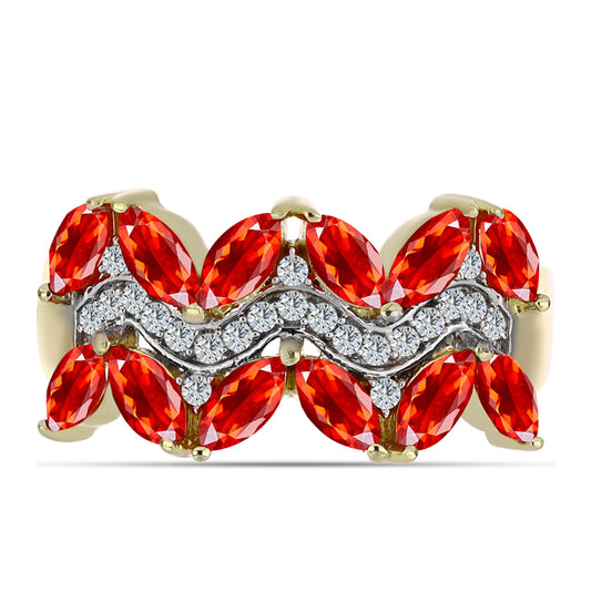 Goldplattierter Silberring mit äthiopischem rotem Opal aus Lega Dembi und weißem Topas