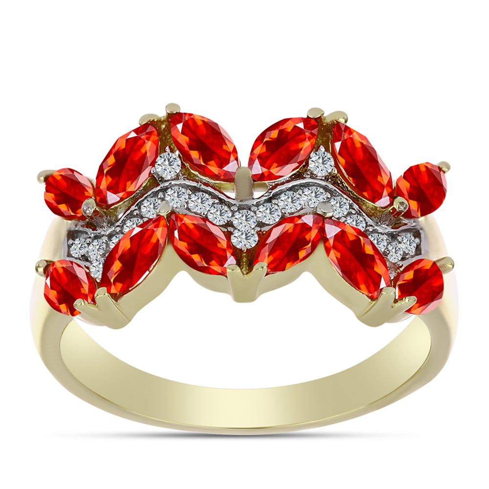 Goldplattierter Silberring mit äthiopischem rotem Opal aus Lega Dembi und weißem Topas 3 