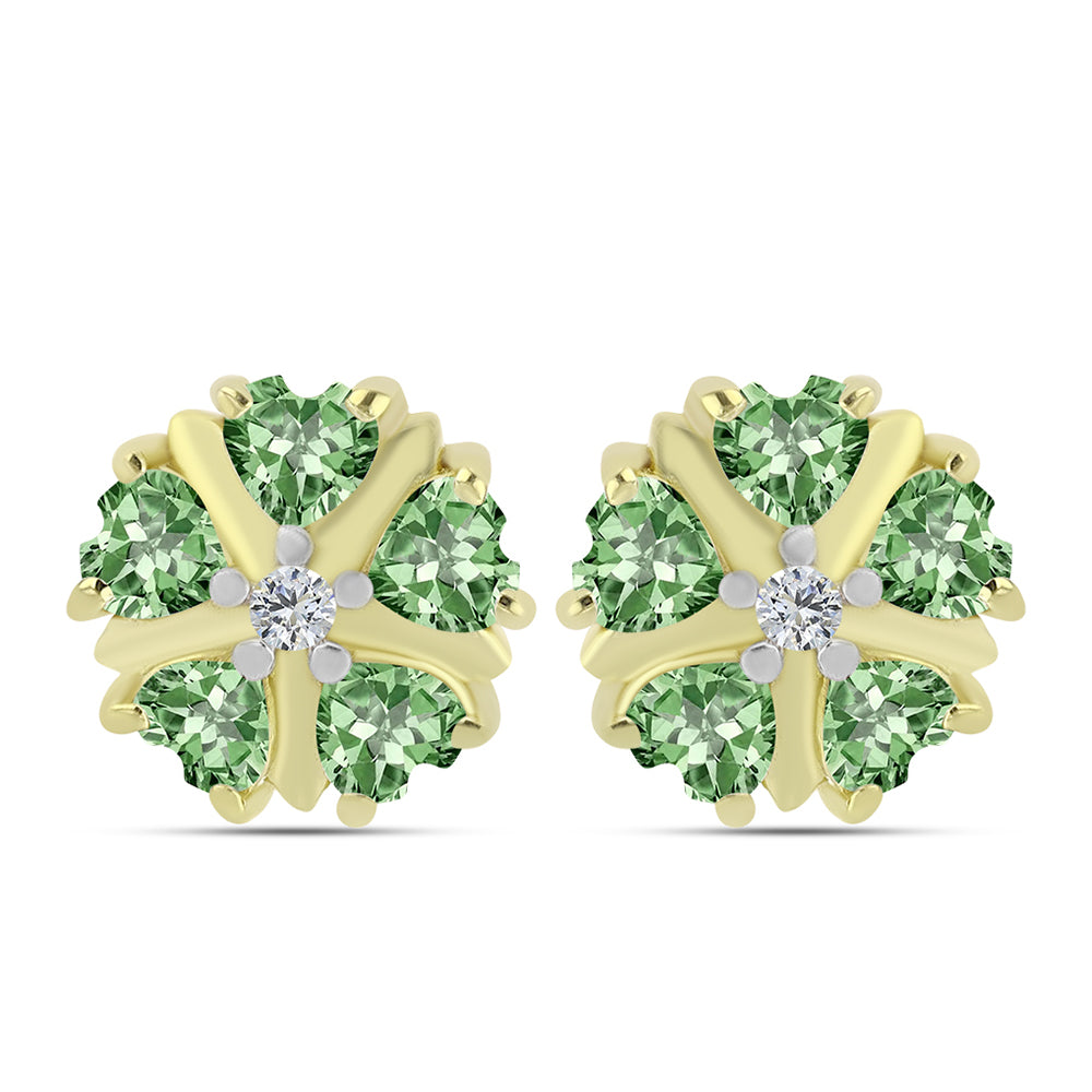 Goldplattierte Silberohrringe mit grünem Amethyst und weißem Topas