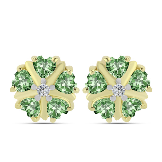 Goldplattierte Silberohrringe mit grünem Amethyst und weißem Topas