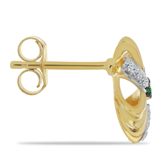 Goldplattierte Silberohrringe mit grünem Diamant und weißem Zirkon