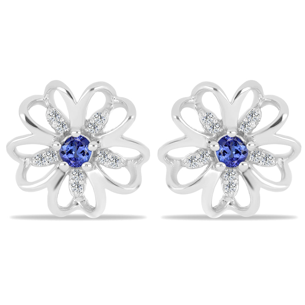 Silberohrringe mit Tansanit und weißem Zirkon 1 