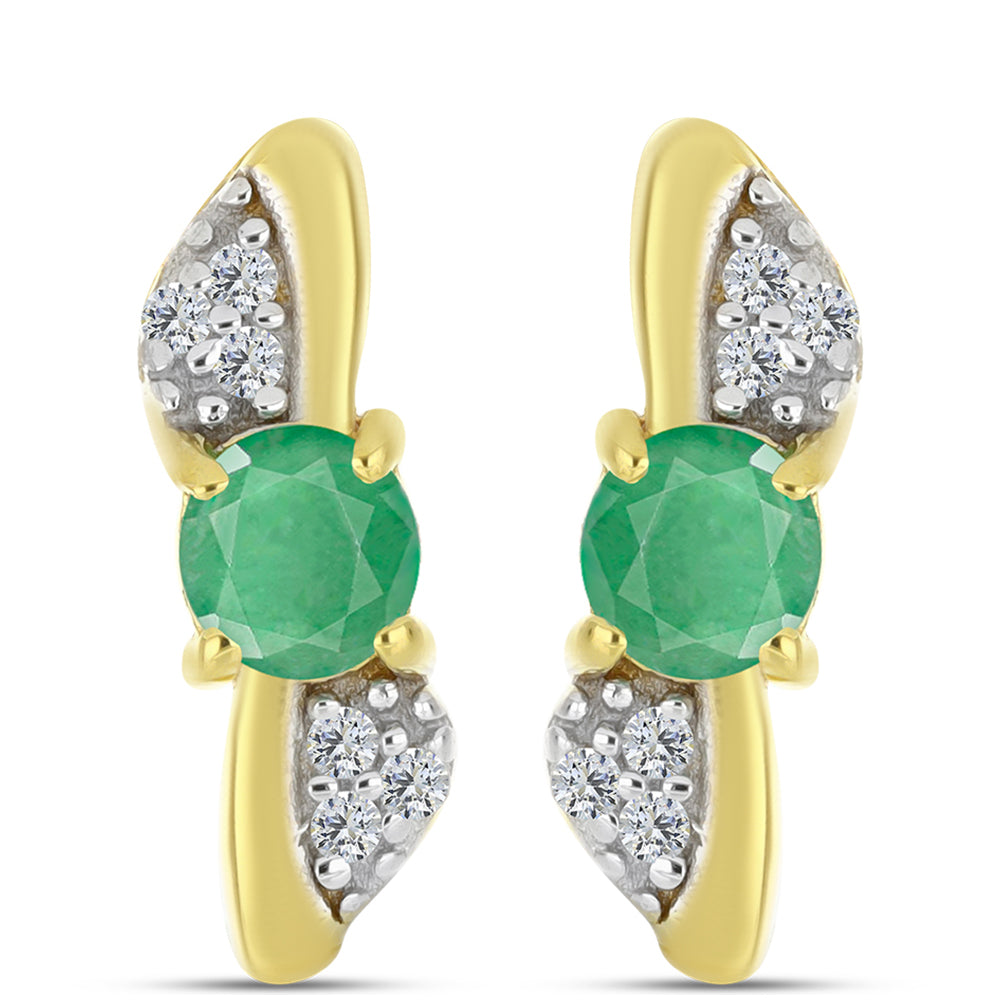 Goldplattierte Silberohrringe mit brasilianischem Smaragd und natürlichem weißem Zirkon