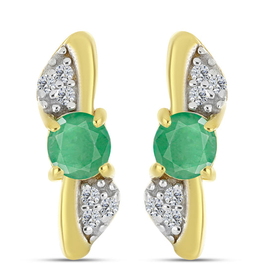 Goldplattierte Silberohrringe mit brasilianischem Smaragd und natürlichem weißem Zirkon