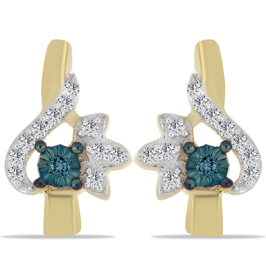 Goldplattierte Silberohrringe mit blauem Diamant und weißem Zirkon