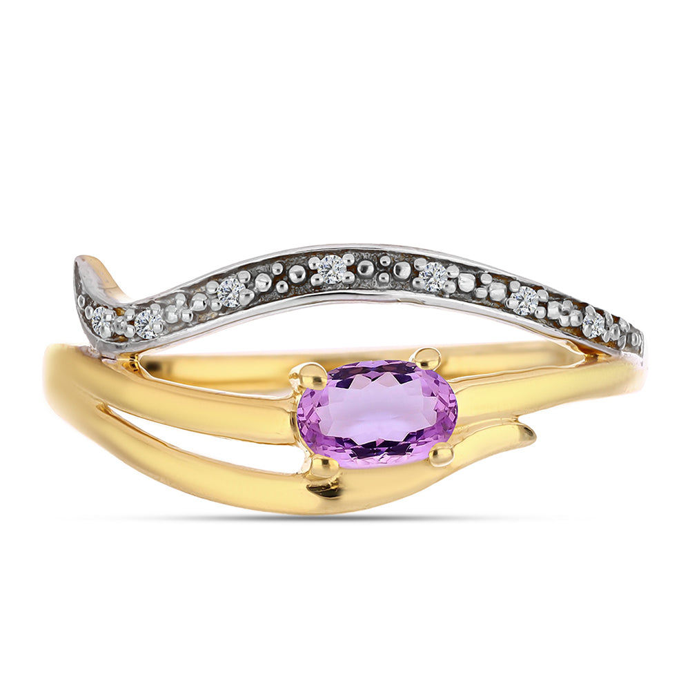 Goldplattierter Silberring mit Rose De France Amethyst und weißem Topas 1 