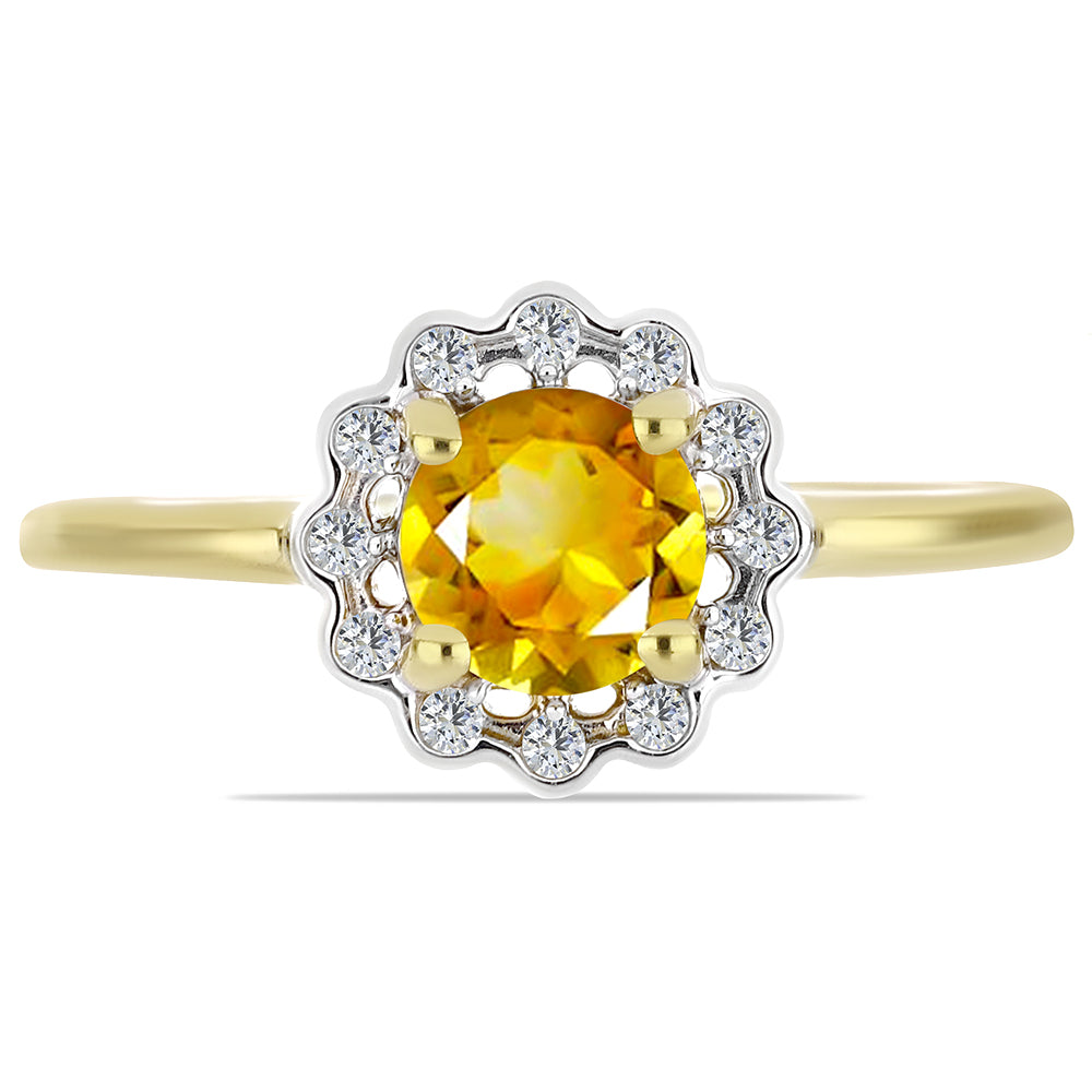 Goldplattierter Silberring mit Zitrin aus dem Ural und weißem Zirkon
