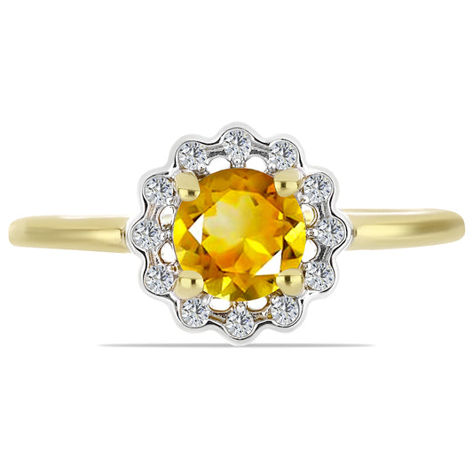 Goldplattierter Silberring mit Zitrin aus dem Ural und weißem Zirkon