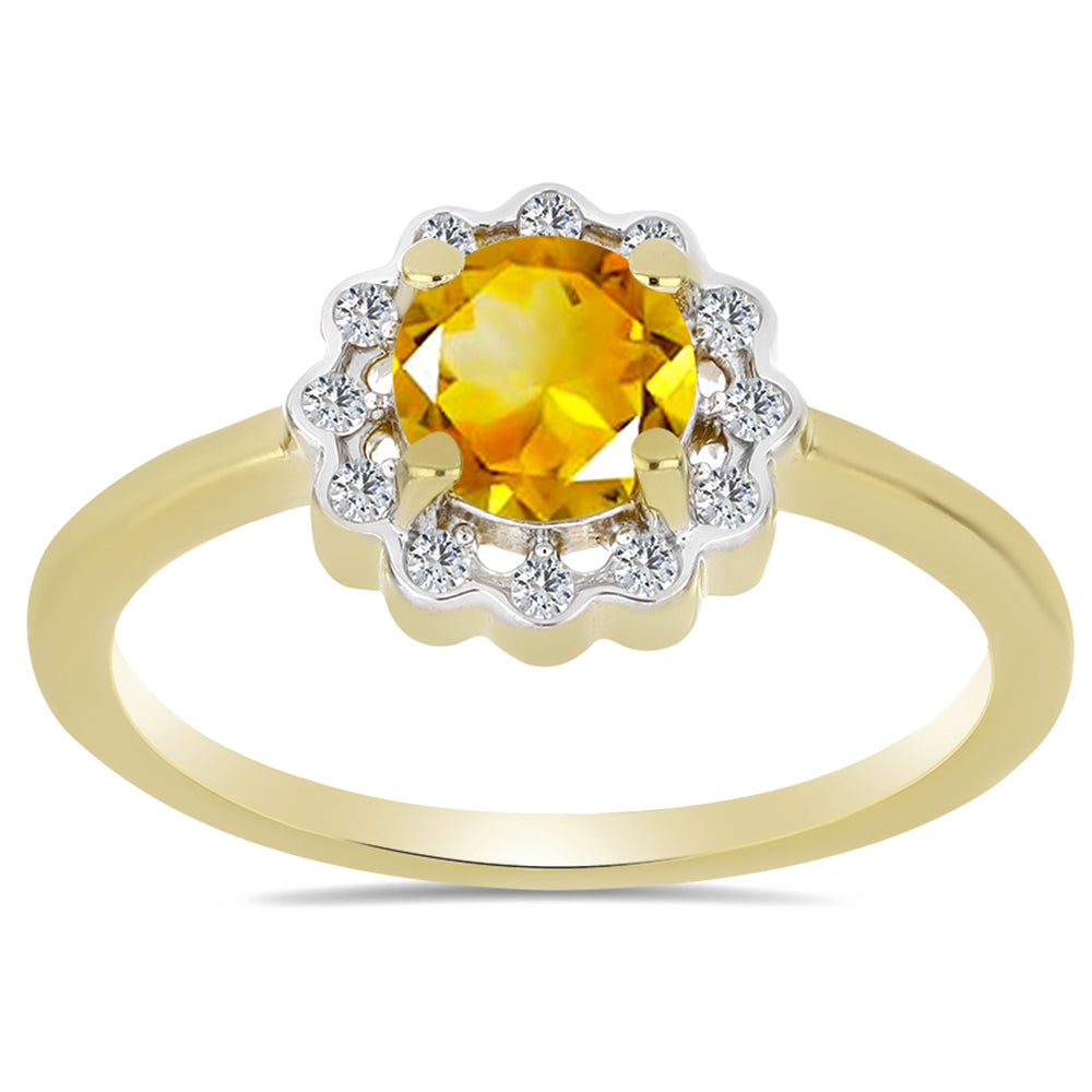 Goldplattierter Silberring mit Zitrin aus dem Ural und weißem Zirkon 3 