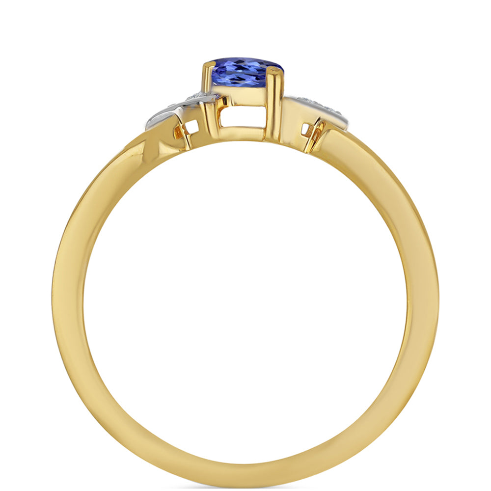 Goldplattierter Silberring mit Tansanit und weißem Zirkon 2 