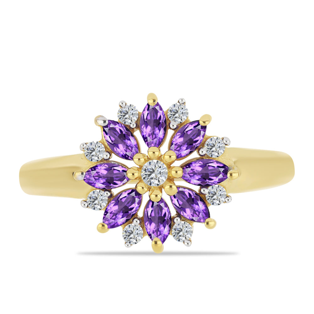 Goldplattierter Silberring mit marokkanischem Amethyst und weißem Zirkon 1 