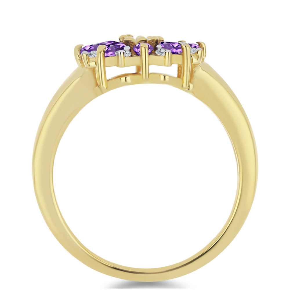 Goldplattierter Silberring mit marokkanischem Amethyst und weißem Zirkon