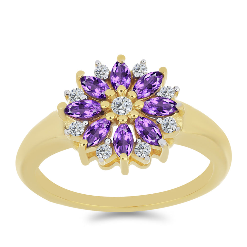 Goldplattierter Silberring mit marokkanischem Amethyst und weißem Zirkon