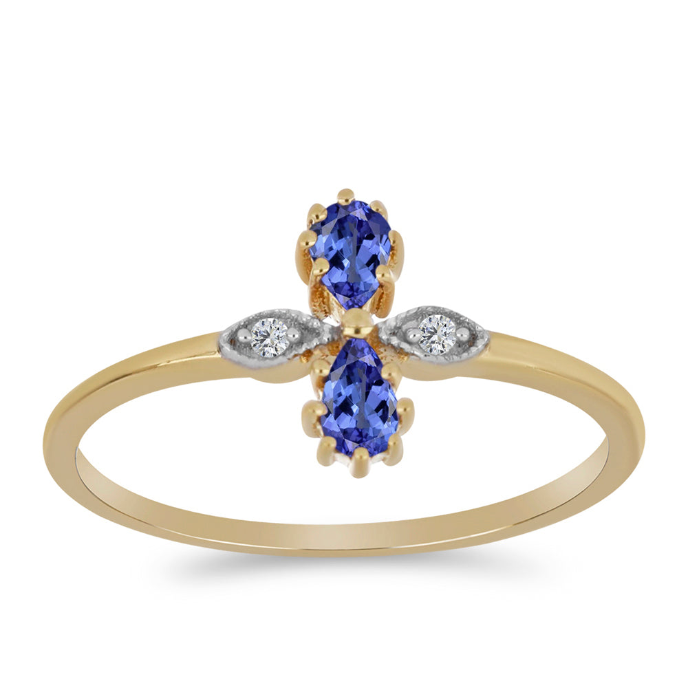 Goldplattierter Silberring mit Tansanit und weißem Zirkon