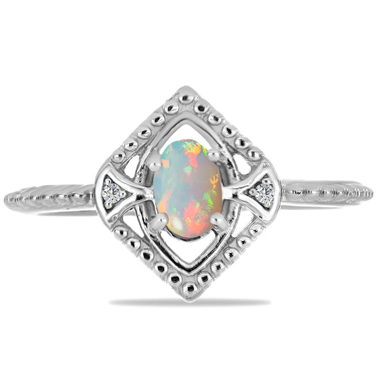 Silberring mit äthiopischem Opal aus Lega Dembi und weißem Zirkon