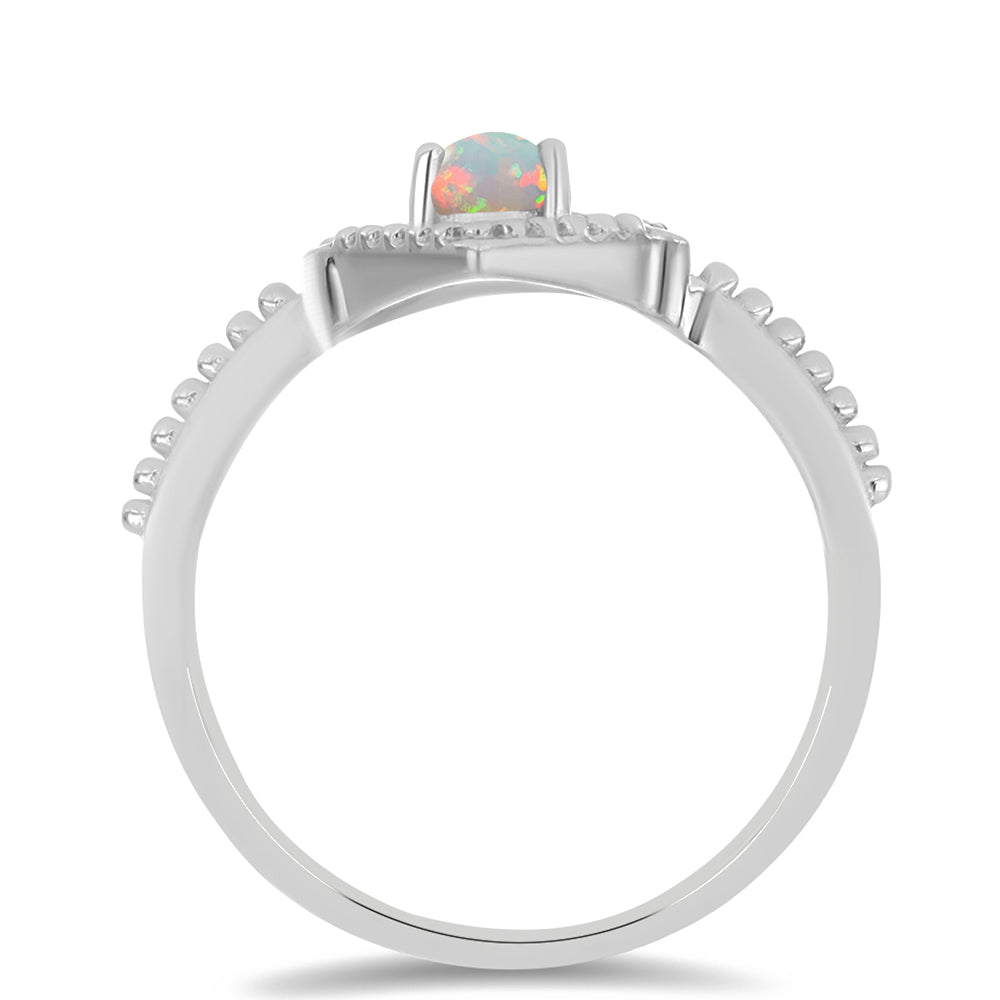 Silberring mit äthiopischem Opal aus Lega Dembi und weißem Zirkon