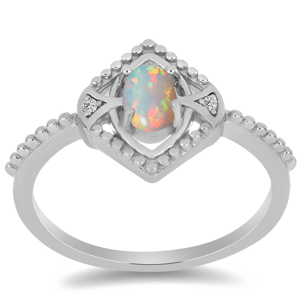 Silberring mit äthiopischem Opal aus Lega Dembi und weißem Zirkon 3 