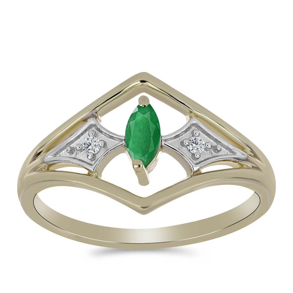Goldplattierter Silberring mit brasilianischem Smaragd und natürlichem weißem Zirkon 3 