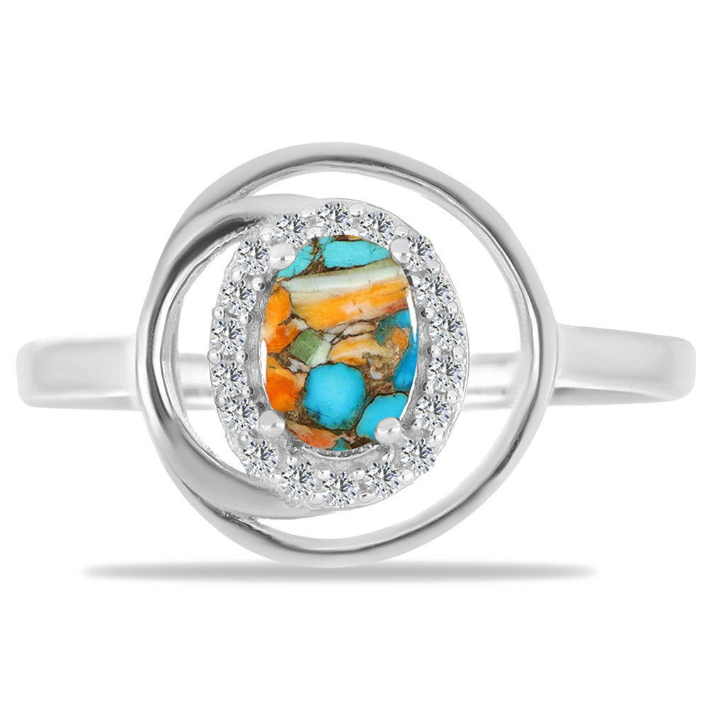 Silberring mit Austerntürkis und weißem Zirkon 1 