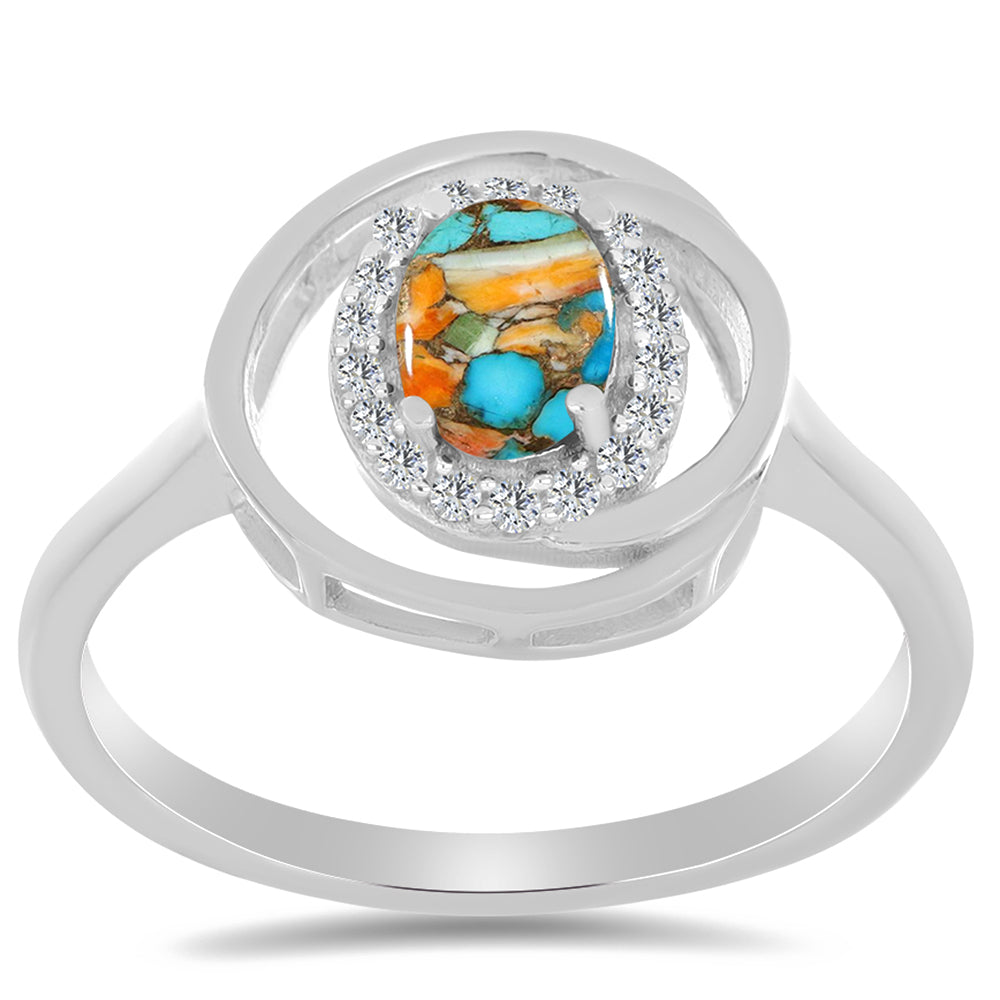 Silberring mit Austerntürkis und weißem Zirkon 3 