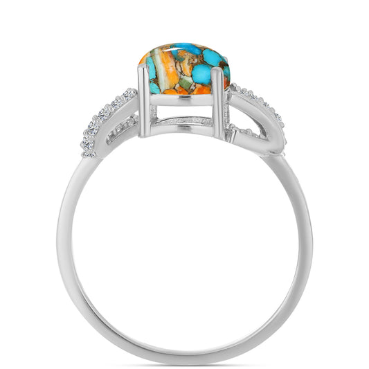 Silberring mit Austerntürkis und weißem Zirkon