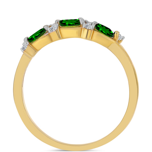 Goldplattierter Silberring mit Chromdiopsid und weißem Zirkon