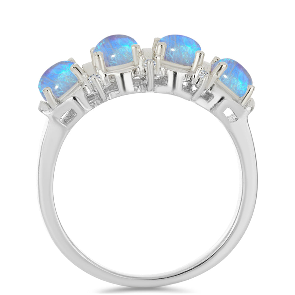 Silberring mit Regenbogenmondstein und weißem Zirkon