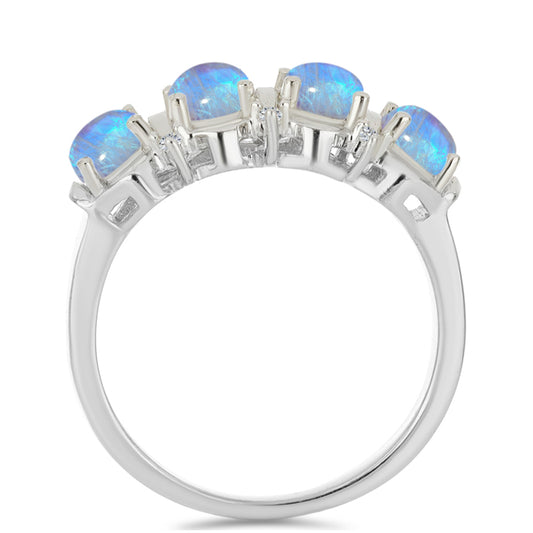 Silberring mit Regenbogenmondstein und weißem Zirkon