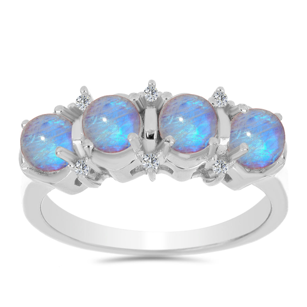 Silberring mit Regenbogenmondstein und weißem Zirkon 3 