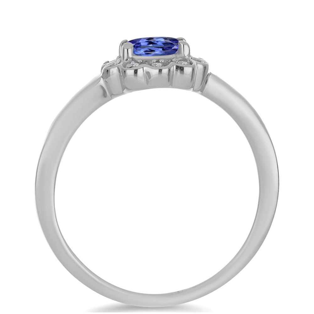 Silberring mit Tansanit und natürlichem weißem Zirkon