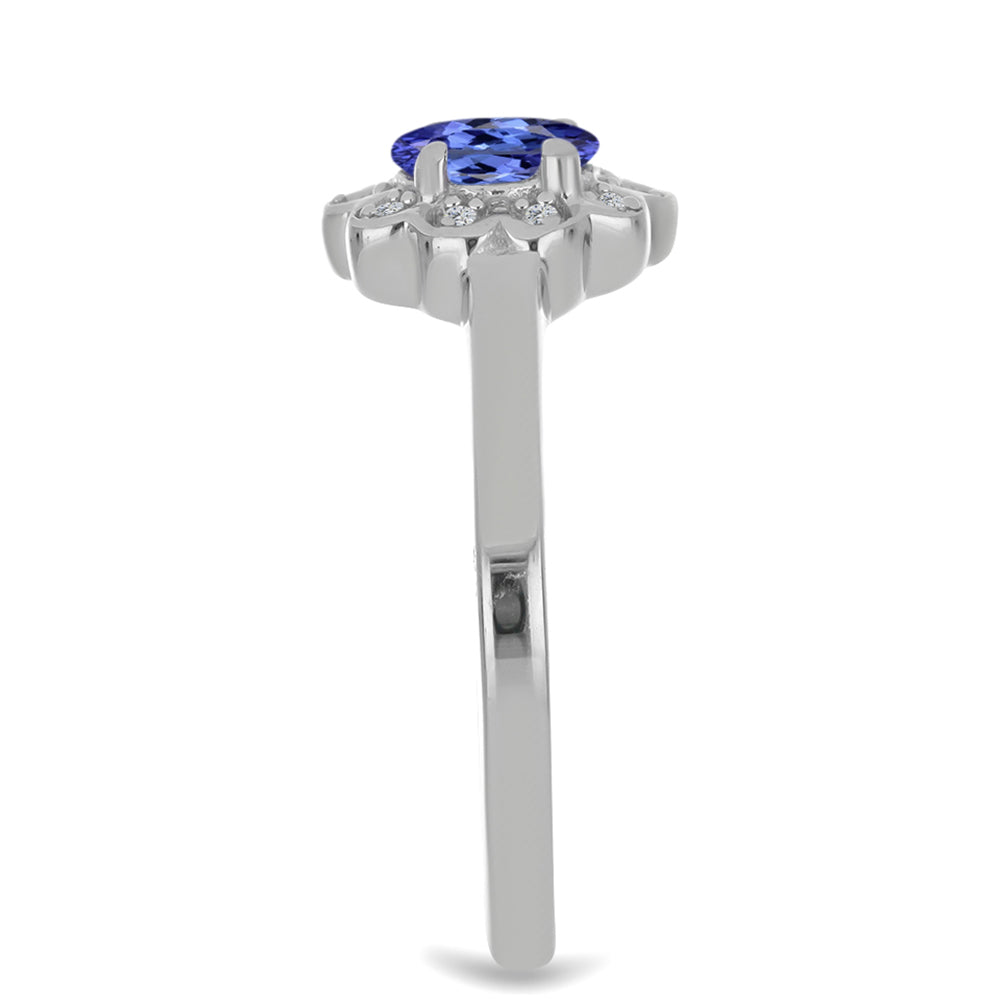 Silberring mit Tansanit und natürlichem weißem Zirkon 4 