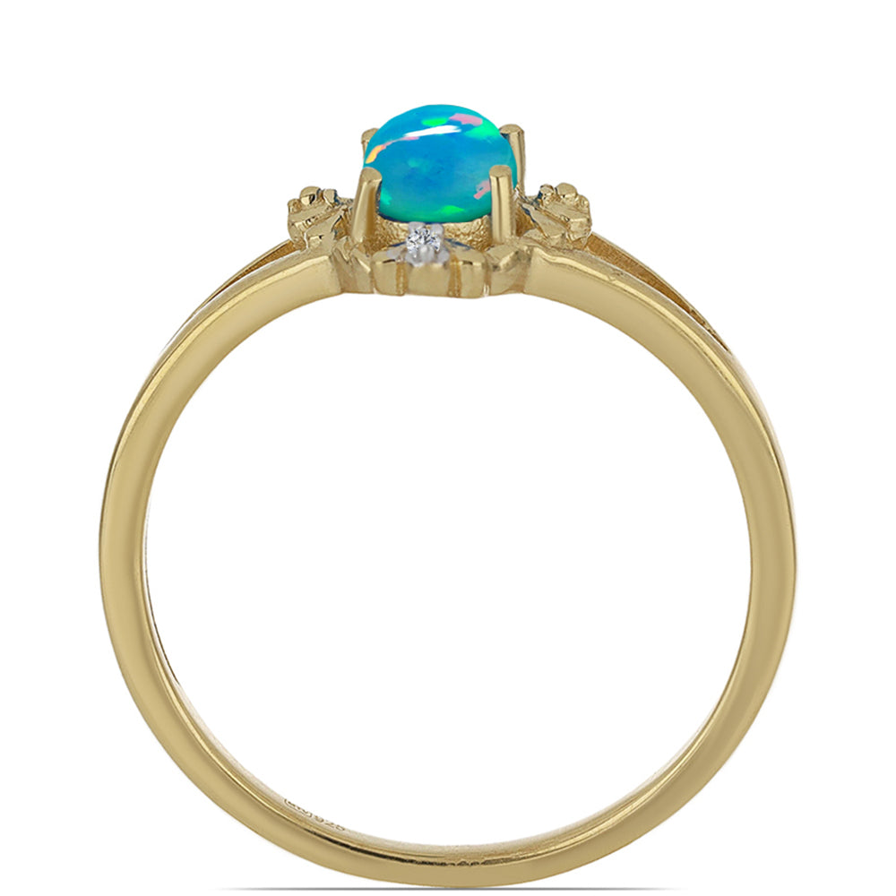 Goldplattierter Silberring mit blauem äthiopischem Opal aus Lega Dembi und weißem Zirkon