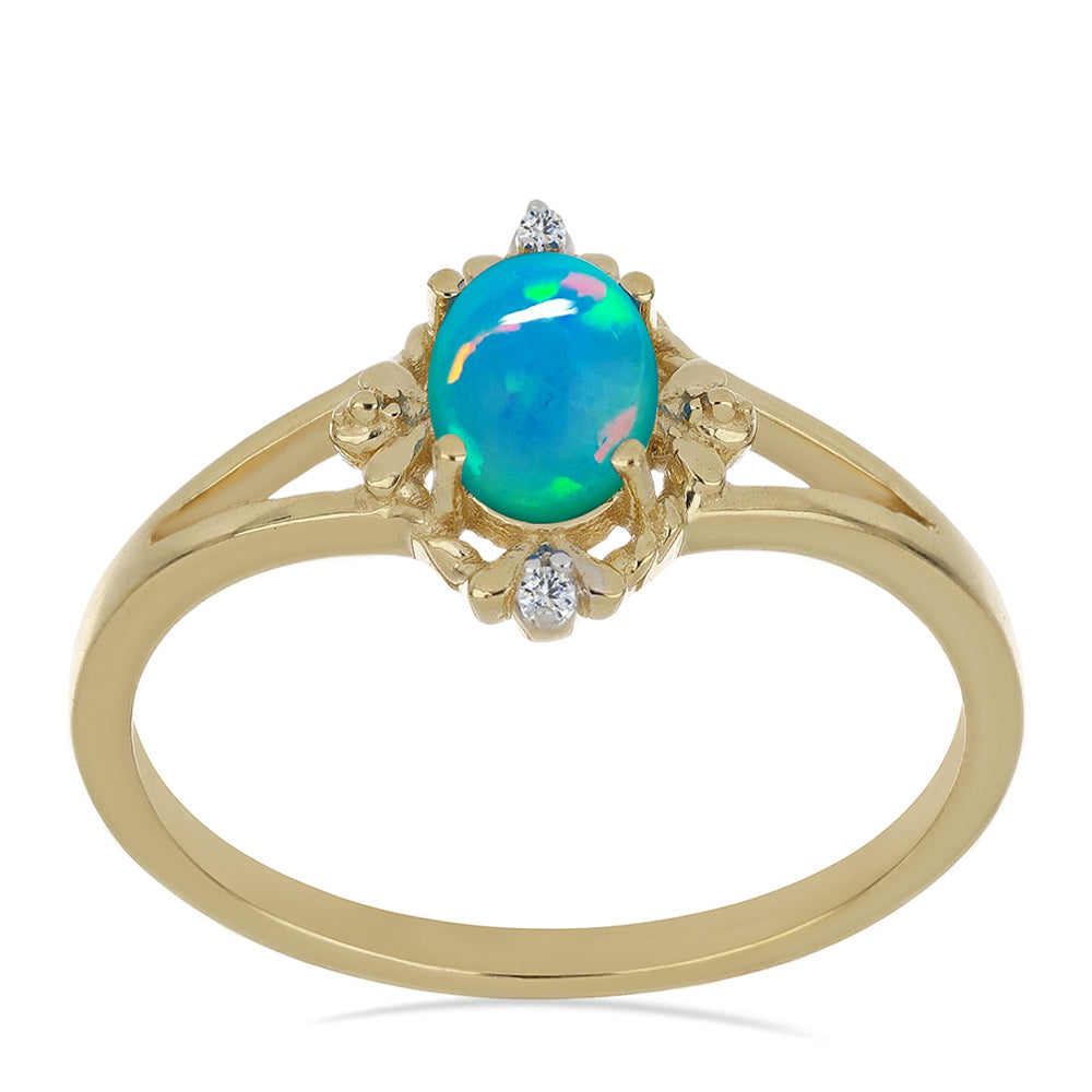 Goldplattierter Silberring mit blauem äthiopischem Opal aus Lega Dembi und weißem Zirkon 3 