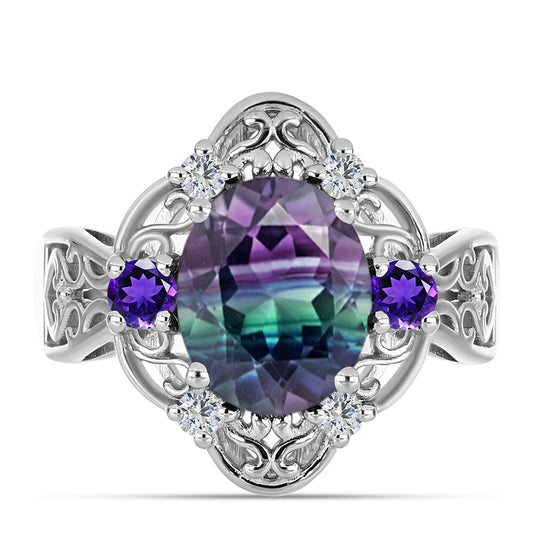 Silberring mit Zebrafluorit und marokkanischem Amethyst