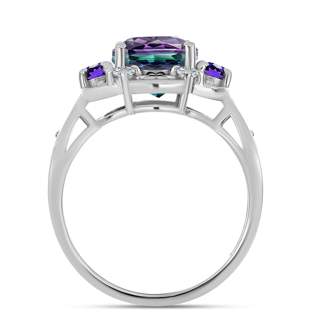Silberring mit Zebrafluorit und marokkanischem Amethyst