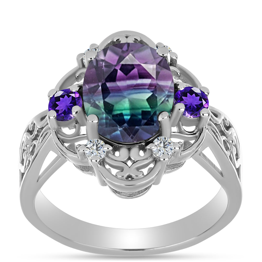 Silberring mit Zebrafluorit und marokkanischem Amethyst 3 