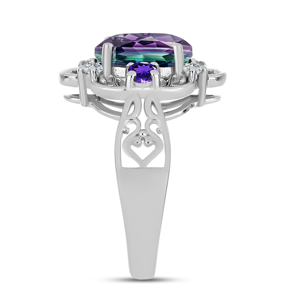 Silberring mit Zebrafluorit und marokkanischem Amethyst