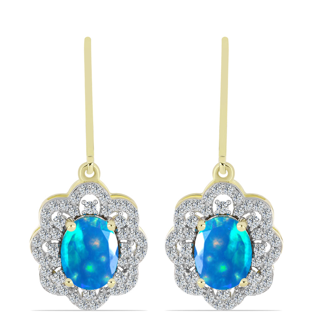 Goldplattierte Silberohrringe mit äthiopischem Paradiese-Opal und weißem Topas